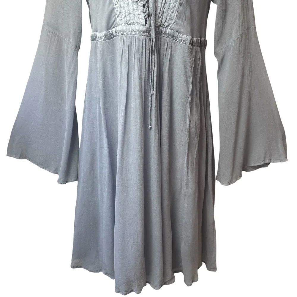 Anthropologie Ghost Bell Sleeve Grey Peasant Dress Fairy Renaissance Ethereal S - Picture 4 of 12